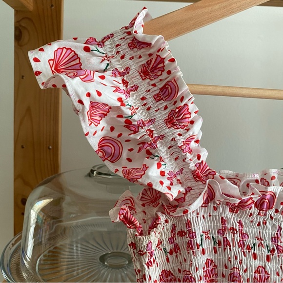 Hill House Home Pink White Ellie Nap Mermaid Shell Cherry Print Midi Dress XS - Picture 6 of 16